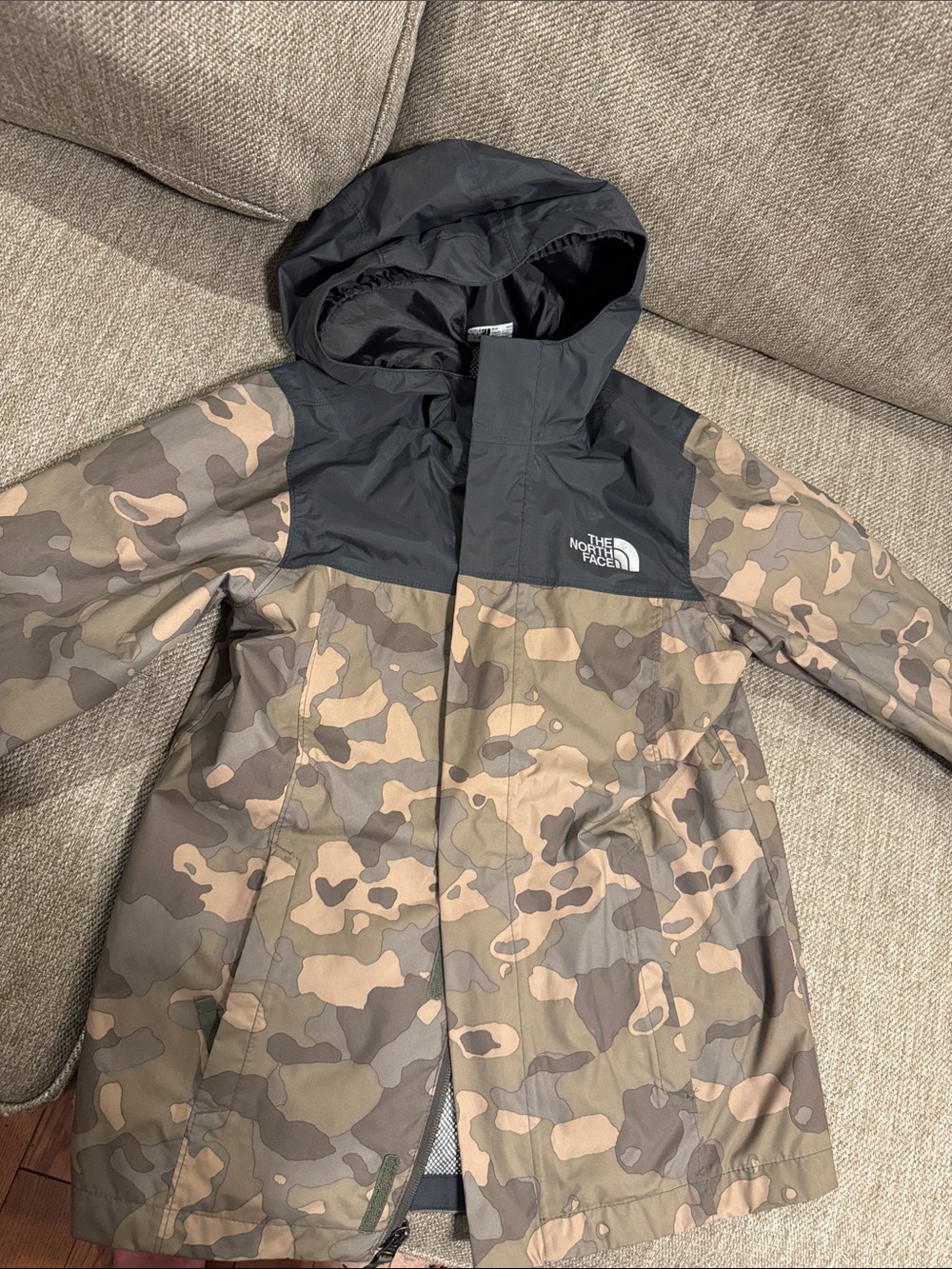 The North Face Kids Camouflage Raincoat with Black Yoke & Hood